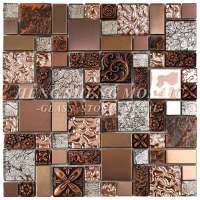 Mirror Wavy Bronze Rose Gold Foil Copper Metal Glass Carve Resin Kitchen Subway Aluminum Strip Backsplash Mosaic Tile Decoration