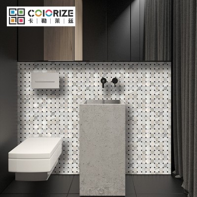 Interior Toilet Calacatta Gold Octagon Design White Marble Mosaic Wall Foor Wall Tile White Marble Octagon black Dots Mosaic